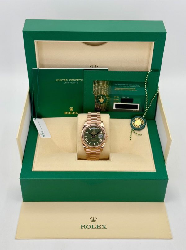 2025 Rolex Day-Date 40mm 228235 Presidential Rose Gold Olive Dial (Unworn) (No. 2 of 2) for sale