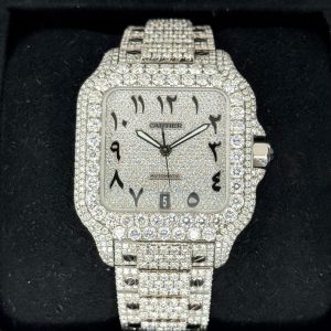 2021 Iced Out Santos De Cartier 39.8mm WSSA0037 Stainless Steel for sale