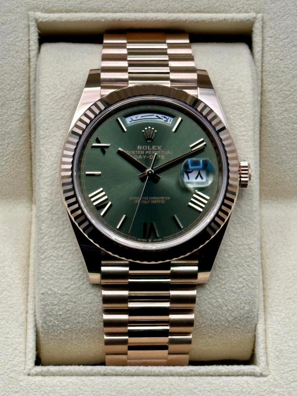 2022 Rolex Day-Date 40 228235 Rose Gold Olive Dial Arabic Calendar (Unworn) for sale
