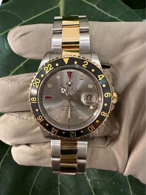 2005 Rolex GMT-Master II 40mm 16713 Grey Serti Diamond Ruby Dial for sale