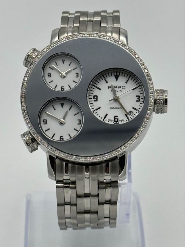 Pippo Perez Lifetime 43mm 012-0351 Pave Diamond Bezel White Dials for sale