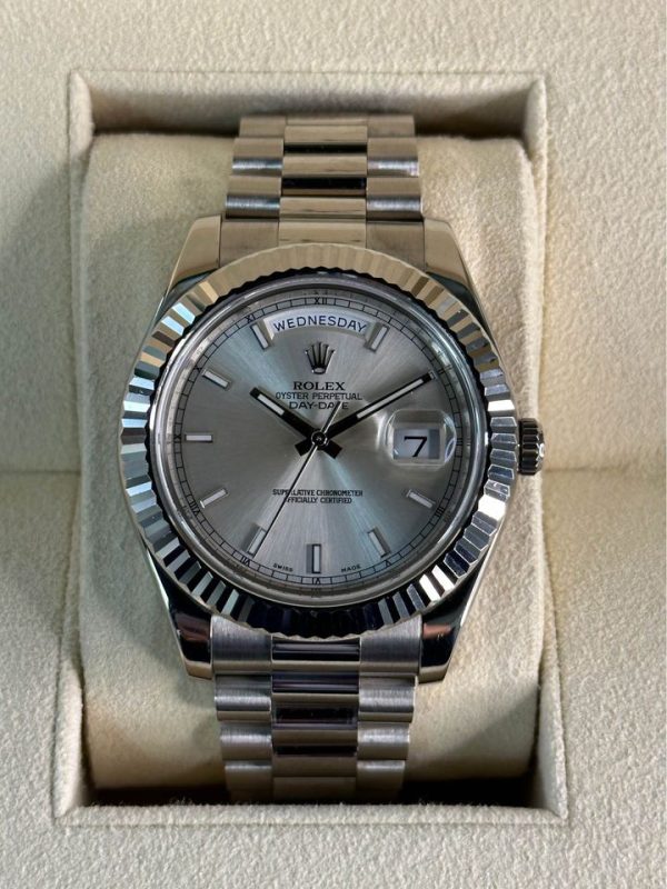 2013 Rolex Day-Date 41mm 218239 White Gold Jubilee Silver Stick Dial for sale