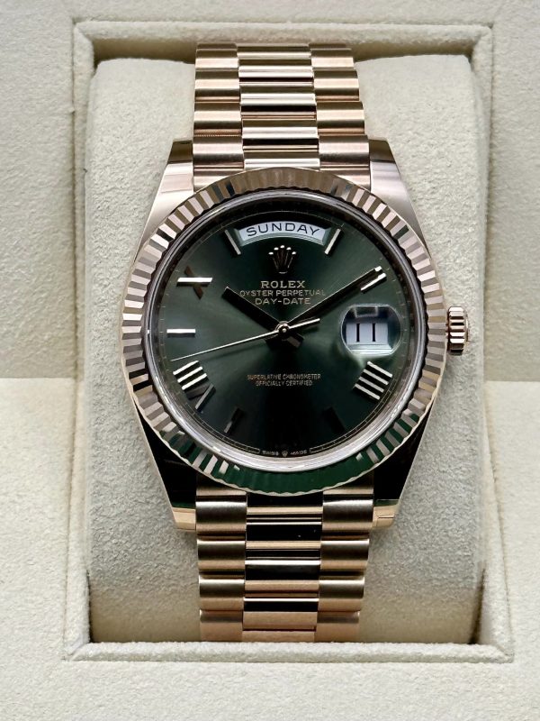 2023 Rolex Day-Date 40mm 228235 Presidential Rose Gold Green Dial (Unworn) for sale