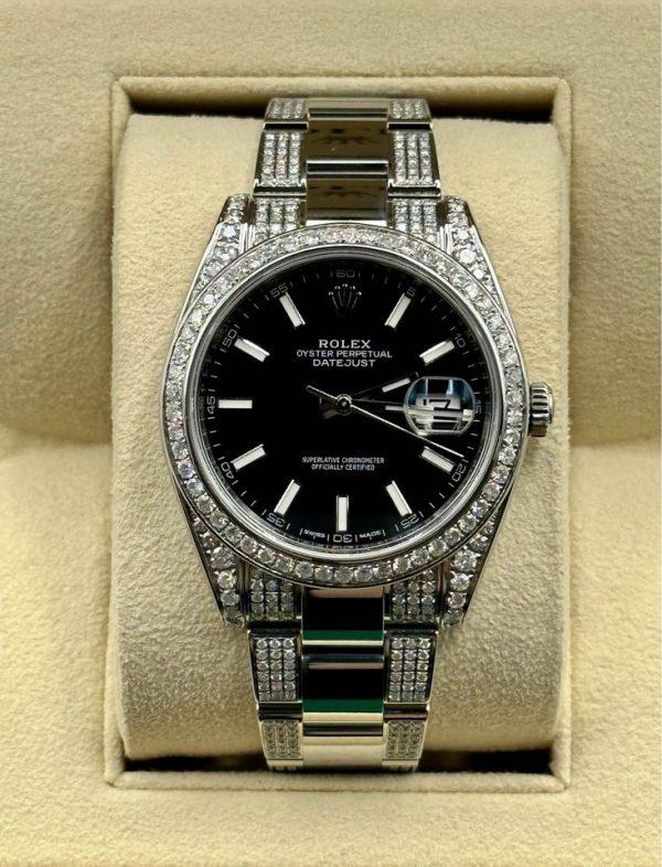 Rolex Datejust 41mm 126300 Diamonds Oyster Black Stick Dial for sale