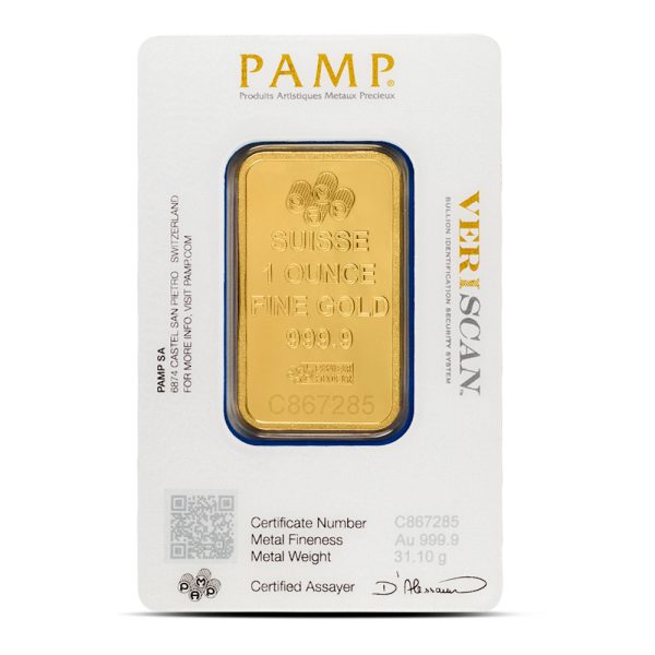 1 oz PAMP Suisse Fortuna Veriscan Gold Bar (New w/ Assay) for sale