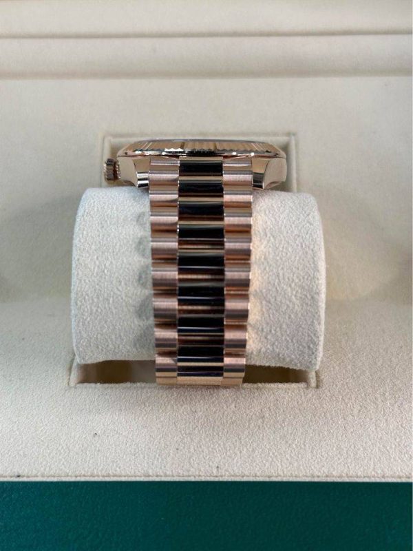2021 Rolex Day-Date 40mm 228235 Rose Gold Chocolate Diamond Baguette for sale