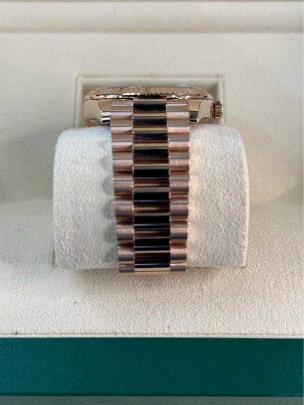 2021 Rolex Day-Date 40mm 228235 Rose Gold Chocolate Diamond Baguette for sale