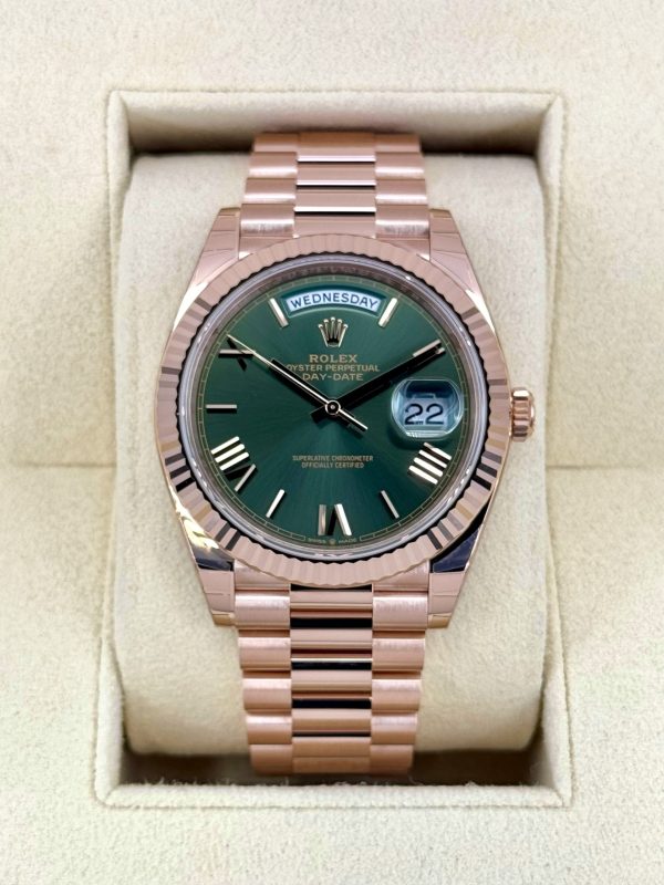 2025 Rolex Day-Date 40mm 228235 Presidential Rose Gold Olive Dial (Unworn) (No. 2 of 2) for sale