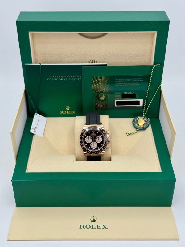 2024 Rolex Daytona 40mm 126515LN Rose Gold Oysterflex Black Dial Dial (Unworn) for sale