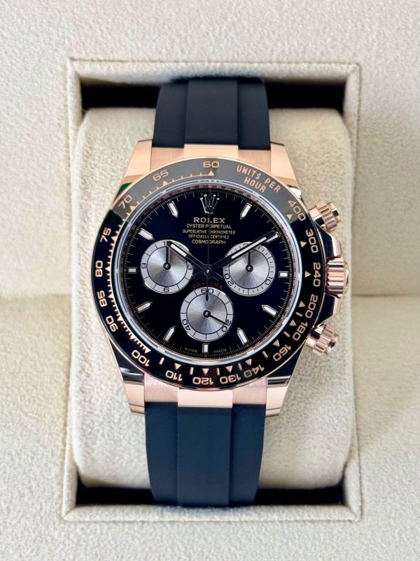 2024 Rolex Daytona 40mm 126515LN Rose Gold Oysterflex Black Dial Dial (Unworn) for sale