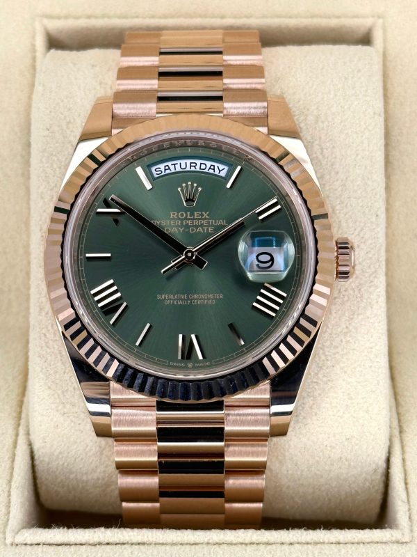 2024 Rolex Day-Date 40mm 228235 Presidential Rose Gold Olive Dial (Unworn) (No. 1 of 3) for sale