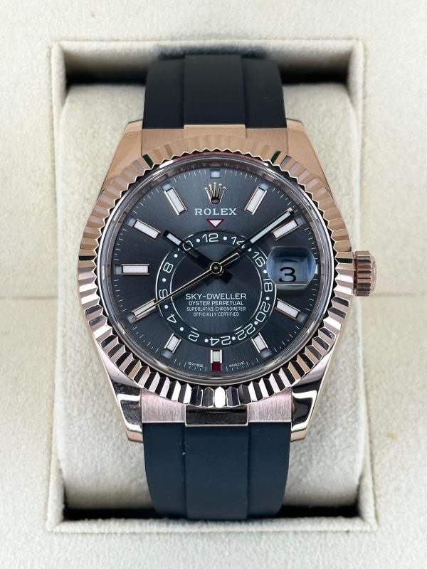 2022 Rolex Sky-Dweller 42mm 326235 Rose Gold Oysterflex Rhodium Dial for sale