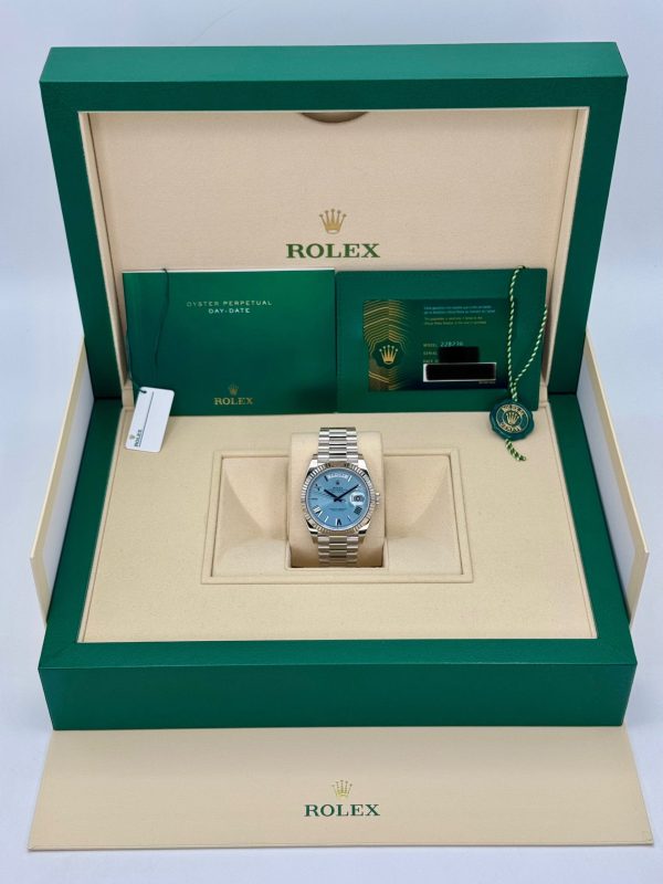 2024 Rolex Day-Date Platinum 40mm 228236 Ice-Blue Roman Dial (Unworn) for sale