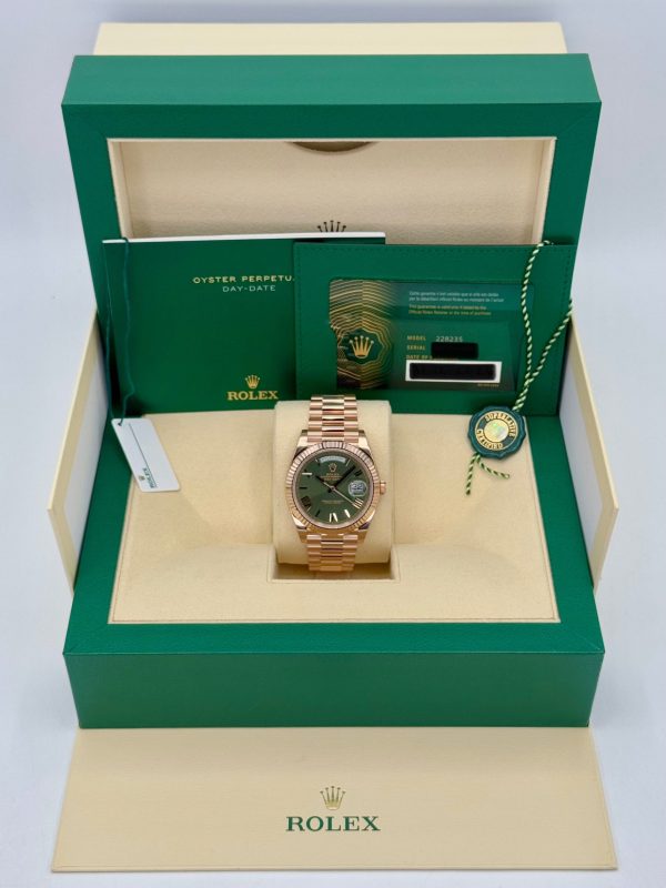 2025 Rolex Day-Date 40mm 228235 Presidential Rose Gold Olive Dial (Unworn) (No. 2 of 2) for sale
