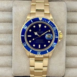 1987 Rolex Submariner “Bluesy” 40mm 16808 Yellow Gold Blue Dial for sale