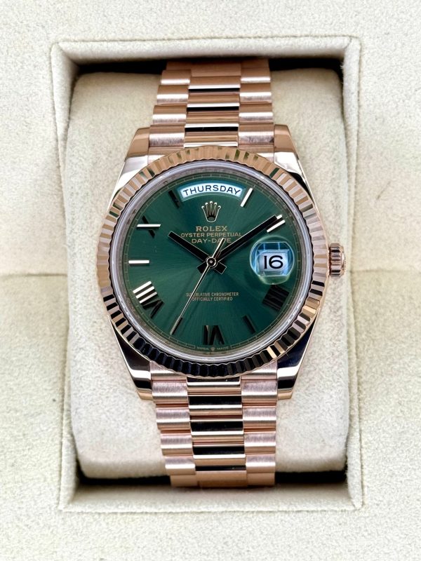 2022 Rolex Day-Date 40mm 228235 Presidential Rose Gold Olive Dial (No. 2 of 2) for sale
