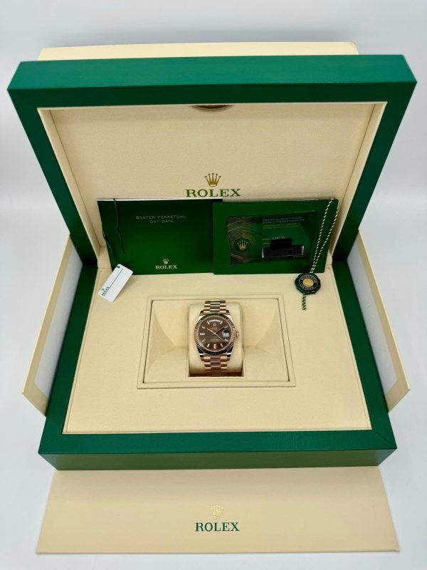 Rolex Day-Date 40mm 228235 Rose Gold Chocolate Baguette Dial (Unworn) for sale