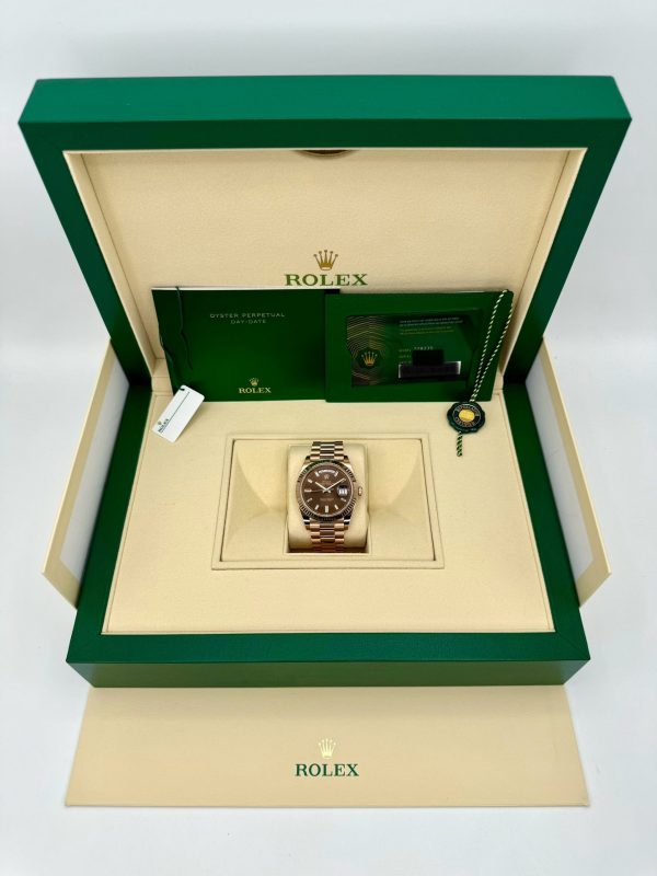 Rolex Day-Date 40mm 228235 Rose Gold Chocolate Baguette Dial (Unworn) for sale