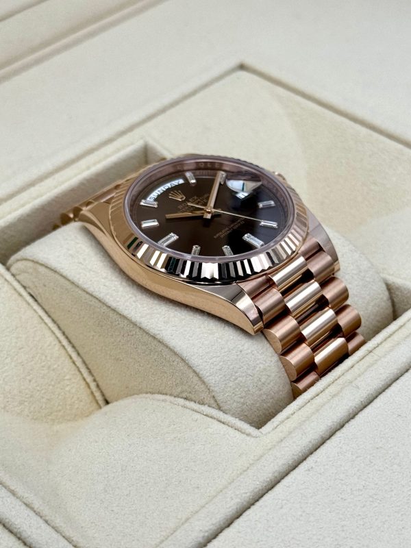 Rolex Day-Date 40mm 228235 Rose Gold Chocolate Baguette Dial (Unworn) for sale