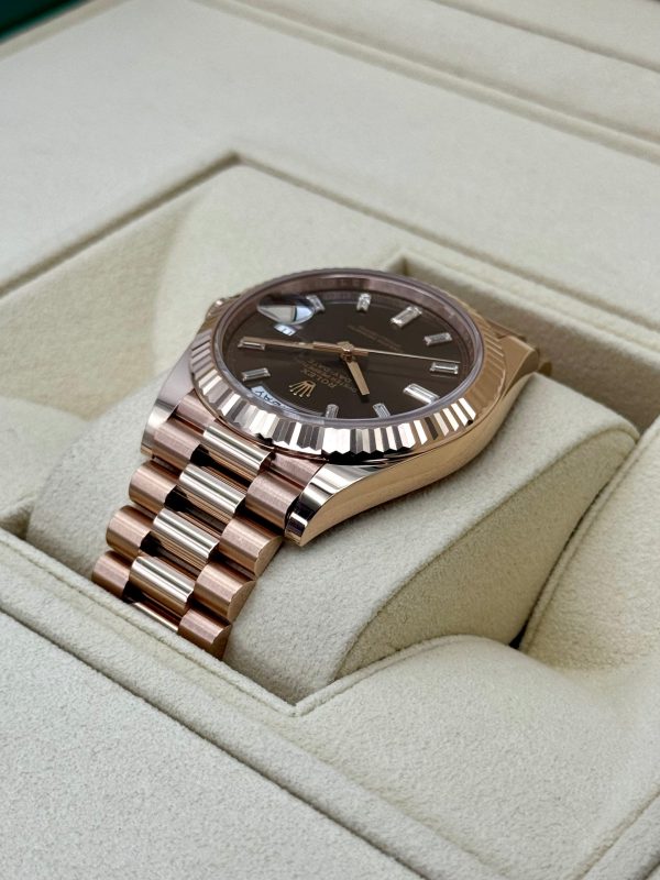 Rolex Day-Date 40mm 228235 Rose Gold Chocolate Baguette Dial (Unworn) for sale