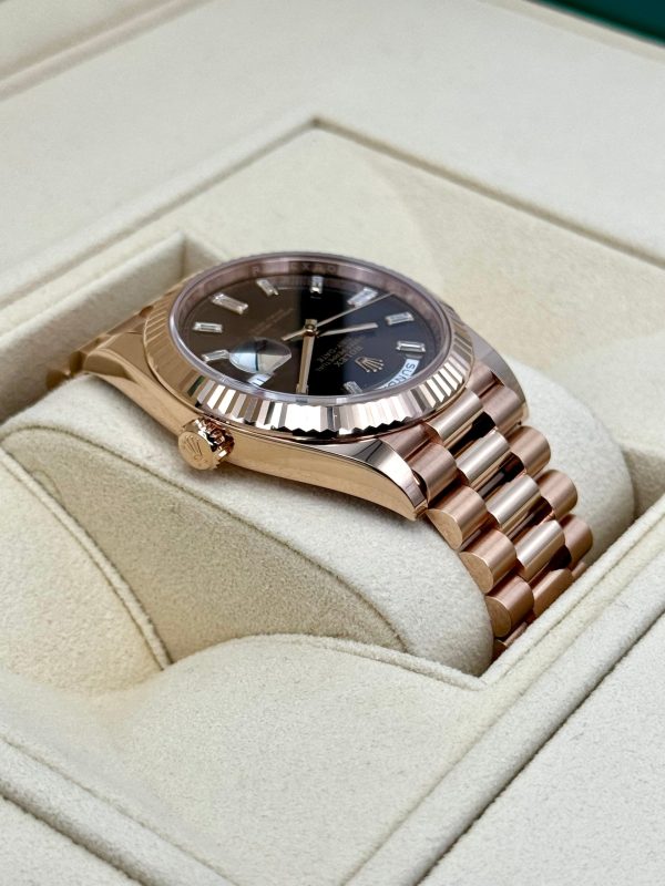 Rolex Day-Date 40mm 228235 Rose Gold Chocolate Baguette Dial (Unworn) for sale
