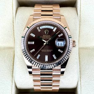 Rolex Day-Date 40mm 228235 Rose Gold Chocolate Baguette Dial (Unworn) for sale
