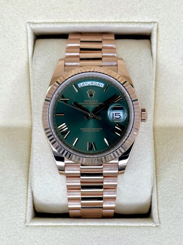 2019 Rolex Day-Date 40mm 228235 Presidential Rose Gold Olive Dial (No. 2 of 2) for sale