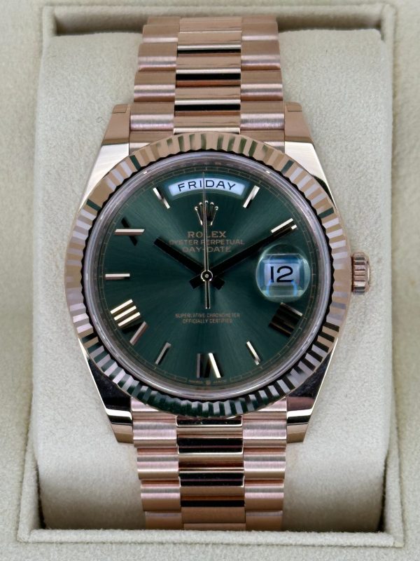2022 Rolex Day-Date 40mm 228235 Presidential Rose Gold Olive Dial (Unworn) (No. 2 of 2) for sale