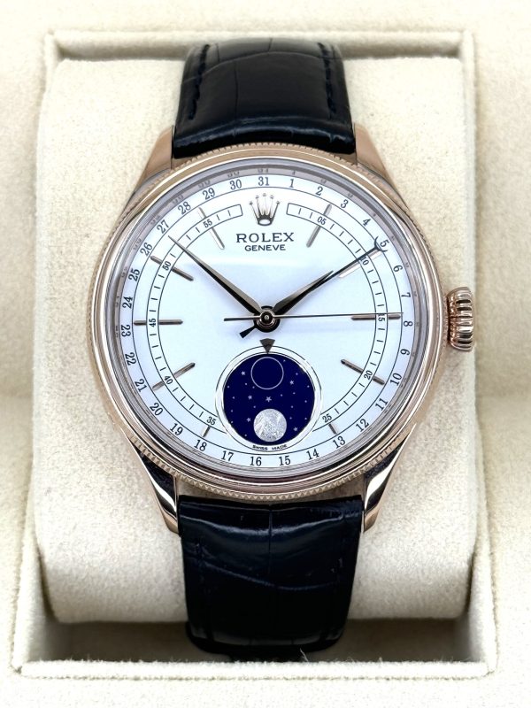 2019 Rolex Cellini Moonphase 39mm 50535 Rose Gold White Dial for sale