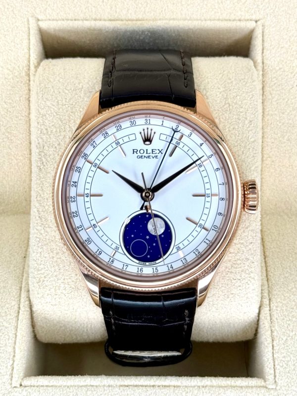2020 Rolex Cellini Moonphase 39mm 50535 Rose Gold White Dial for sale