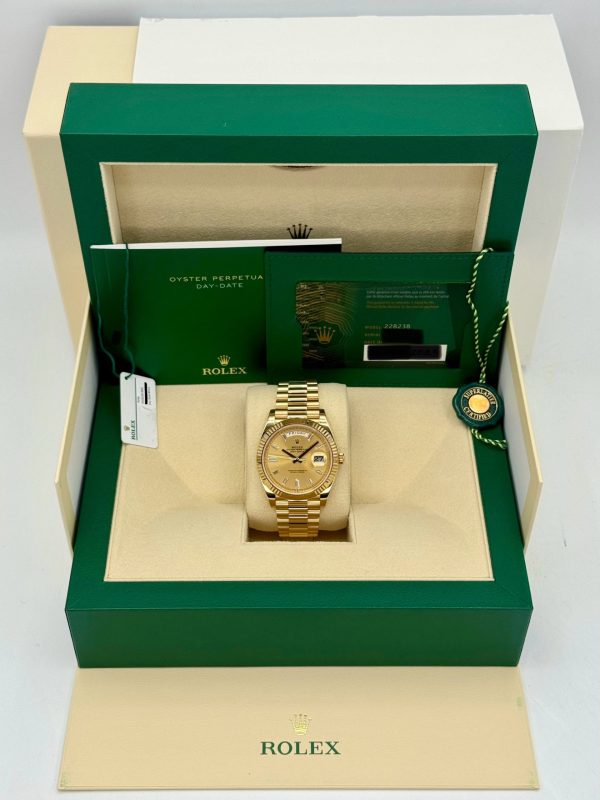 2023 Rolex Day-Date 40mm 228238 Champagne Diamond Baguette Dial for sale
