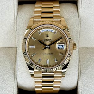 2023 Rolex Day-Date 40mm 228238 Champagne Diamond Baguette Dial for sale