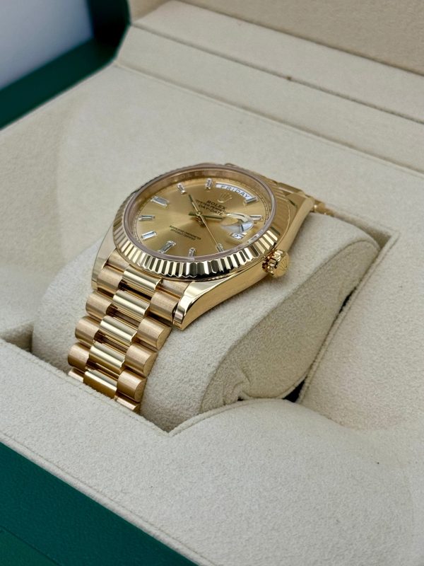 2023 Rolex Day-Date 40mm 228238 Champagne Diamond Baguette Dial for sale