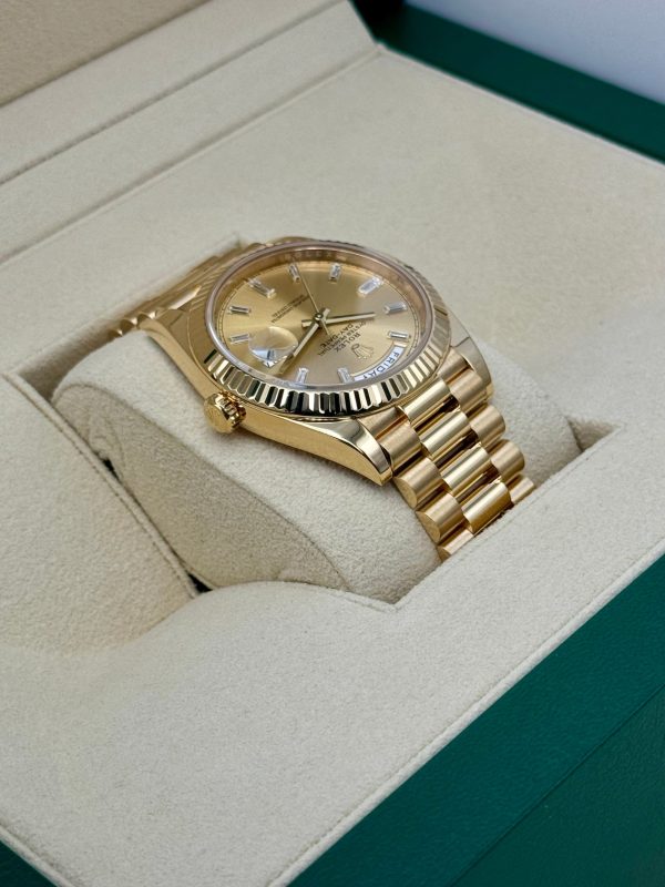 2023 Rolex Day-Date 40mm 228238 Champagne Diamond Baguette Dial for sale