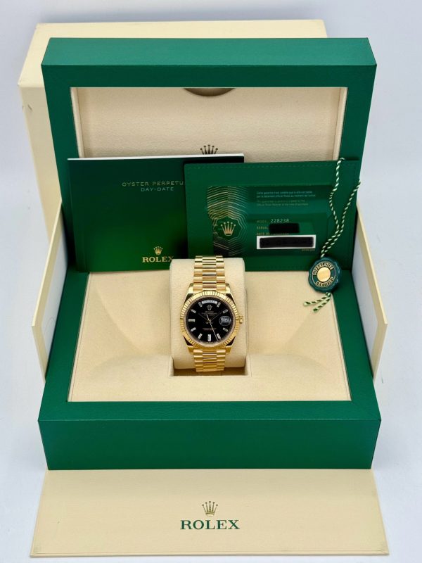 2023 Rolex Day-Date 40mm 228238 Black Diamond Baguette Dial for sale