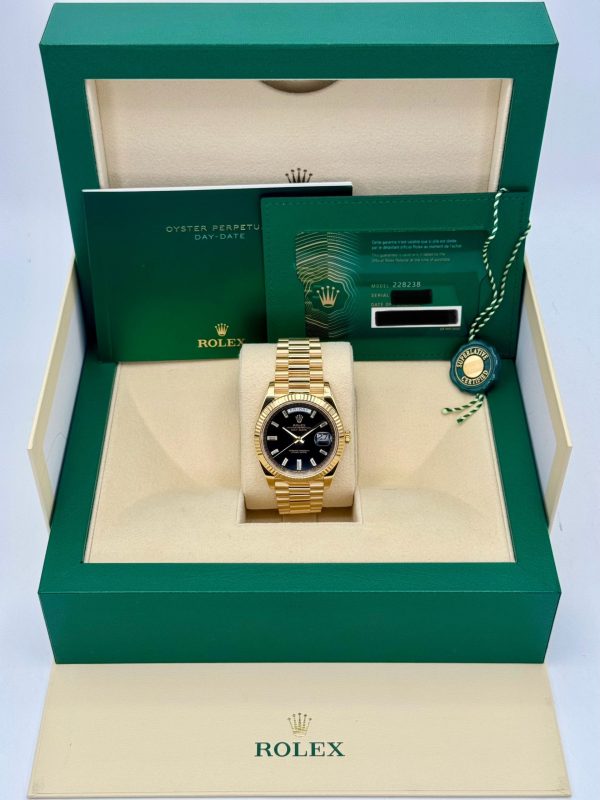 2023 Rolex Day-Date 40mm 228238 Black Diamond Baguette Dial for sale