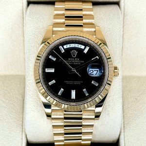 2023 Rolex Day-Date 40mm 228238 Black Diamond Baguette Dial for sale
