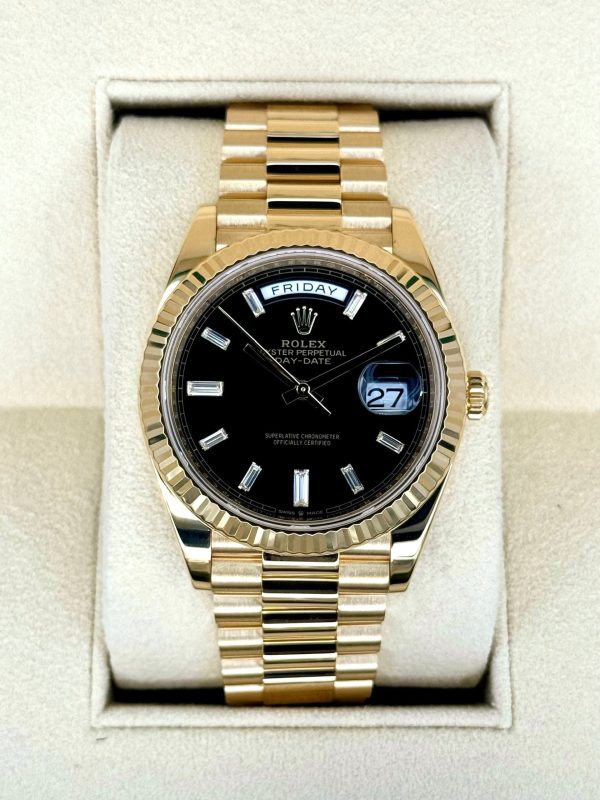 2023 Rolex Day-Date 40mm 228238 Black Diamond Baguette Dial for sale