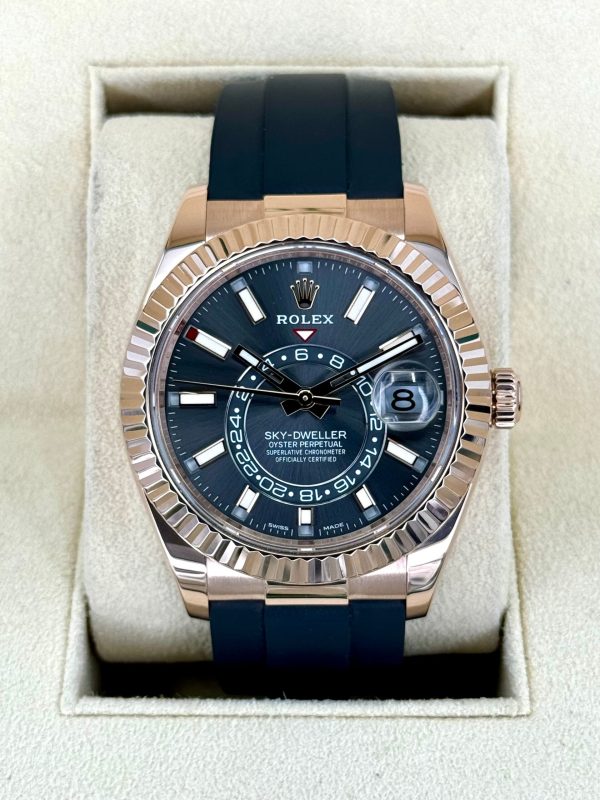2021 Rolex Sky-Dweller 42mm 326235 Rose Gold Oysterflex Rhodium Dial for sale
