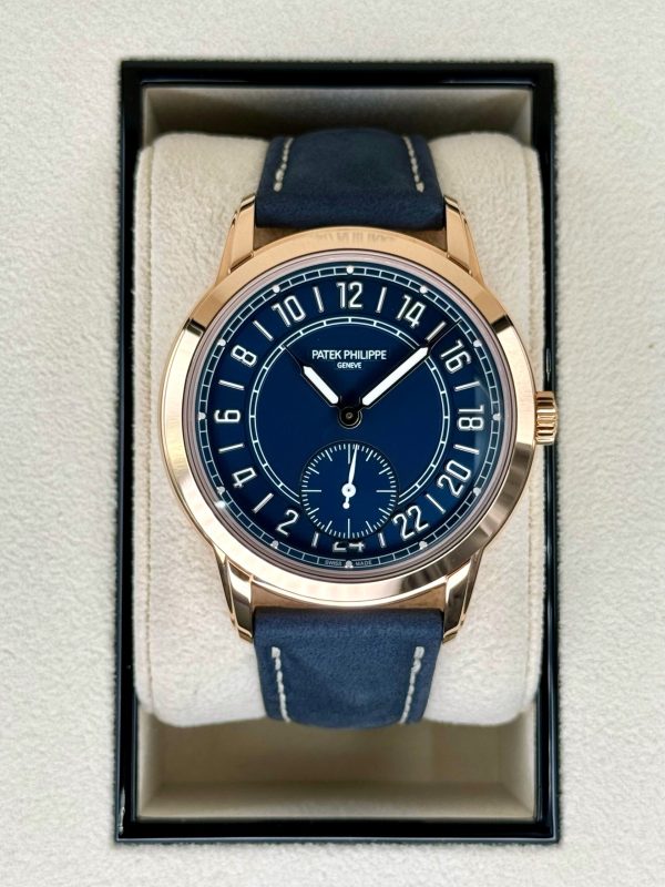2024 Patek Philippe 5224R Calatrava Travel Time Rose Gold Blue Dial (Unworn) for sale
