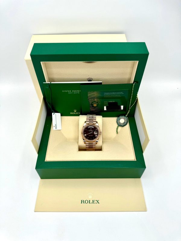 2024 Rolex Day-Date 40mm 228235 Rose Gold Chocolate Dial for sale