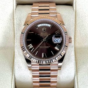 2024 Rolex Day-Date 40mm 228235 Rose Gold Chocolate Dial for sale