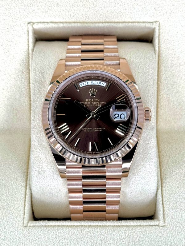 2024 Rolex Day-Date 40mm 228235 Rose Gold Chocolate Dial for sale