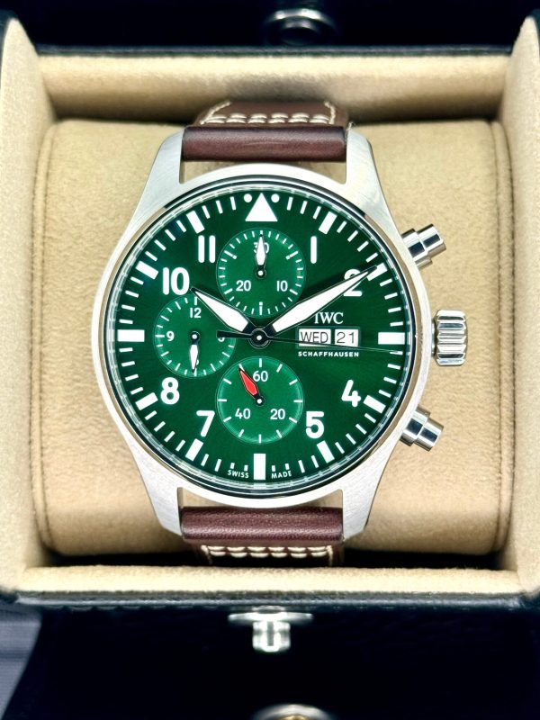 2023 IWC Pilot’s Watch Chronograph 43mm IW378005 Steel Green Dial for sale
