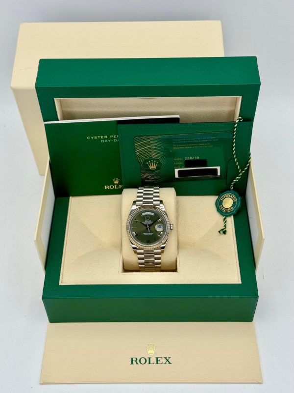 2023 Rolex Day-Date 40mm 228239 White Gold Olive Dial for sale
