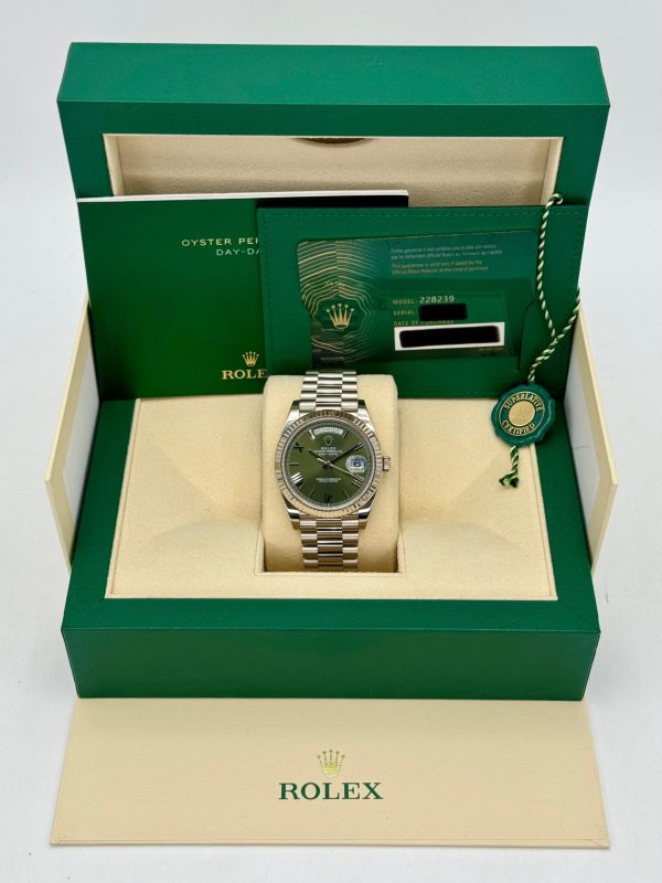 2023 Rolex Day-Date 40mm 228239 White Gold Olive Dial for sale