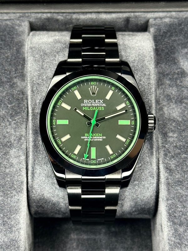 2023 Rolex Milgauss “Blaken” 40mm 116400GV DLC Black Green Viper (Unworn) for sale