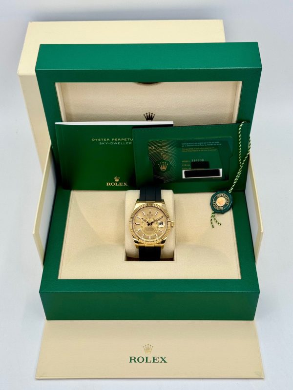2024 Rolex Sky-Dweller 42mm 336238 Yellow Gold Oysterflex Champagne Dial for sale