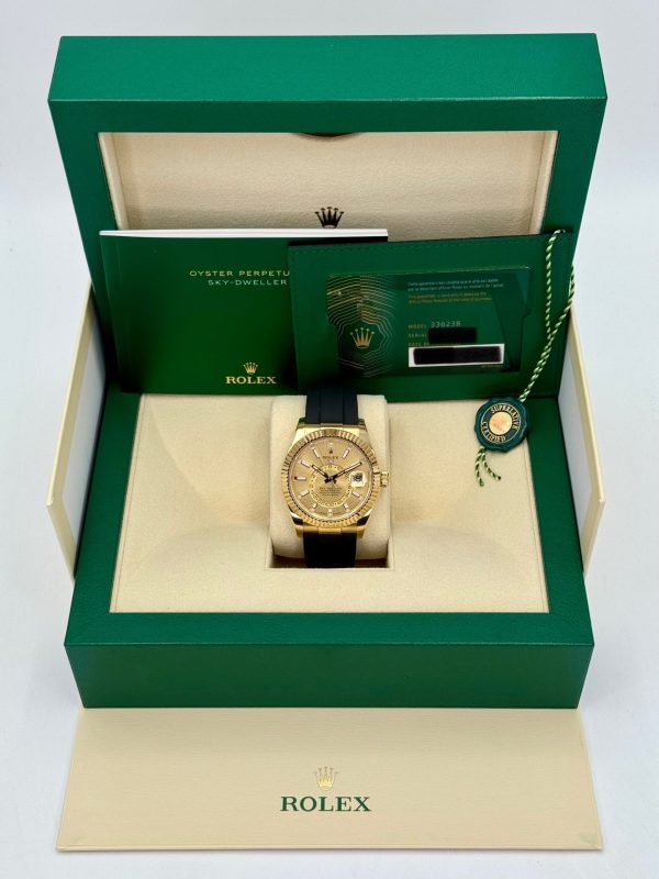 2024 Rolex Sky-Dweller 42mm 336238 Yellow Gold Oysterflex Champagne Dial for sale