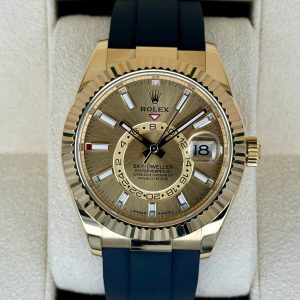 2024 Rolex Sky-Dweller 42mm 336238 Yellow Gold Oysterflex Champagne Dial for sale